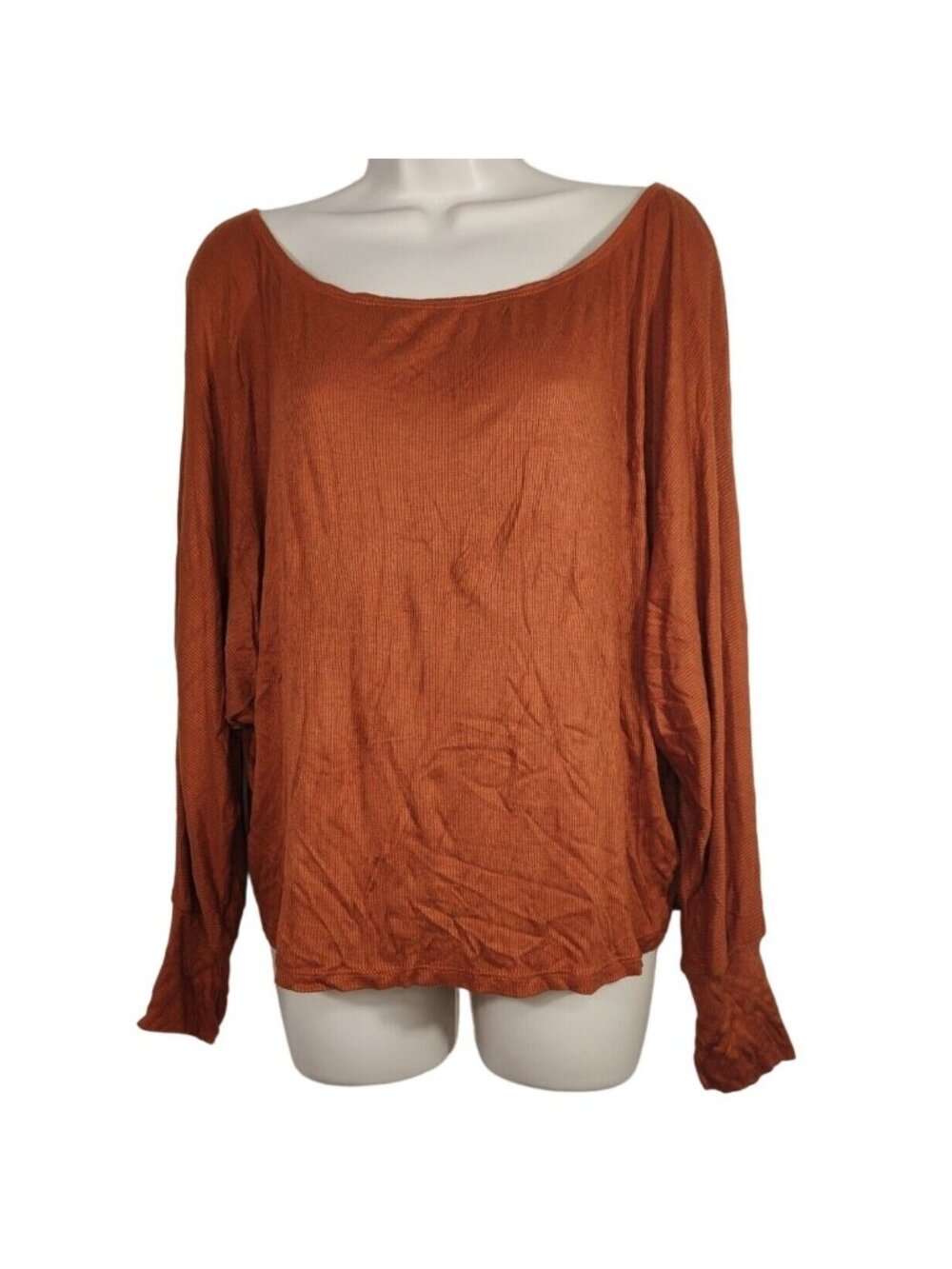 Polly and Esther Brown Ribbed Knit Top Women Size L Dolman Long Slv Scoop Neck
